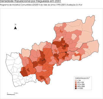 Densidade Populacional por Freguesias em 2001